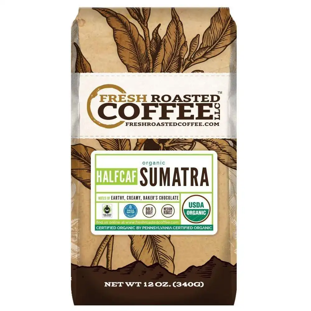 Fresh Roasted LLC | Organic Sumatra Swiss Water Half Caf Coffee Fair Trade, RFA