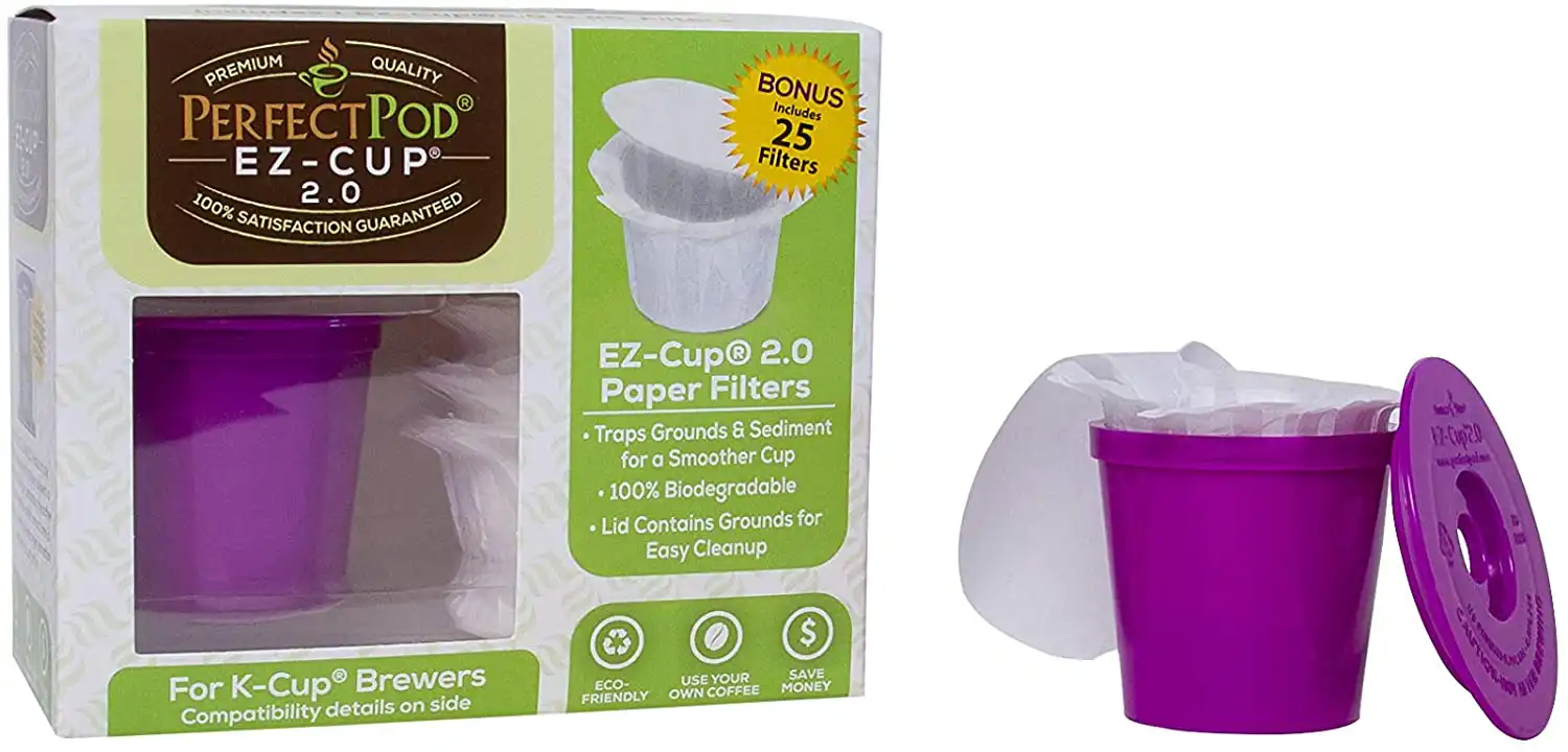 Perfect Pod EZ-Cup 2.0 Starter Pack | Reusable K-Cup Coffee Pod Capsule with 25 Disposable Paper Filters (Starter Pack)