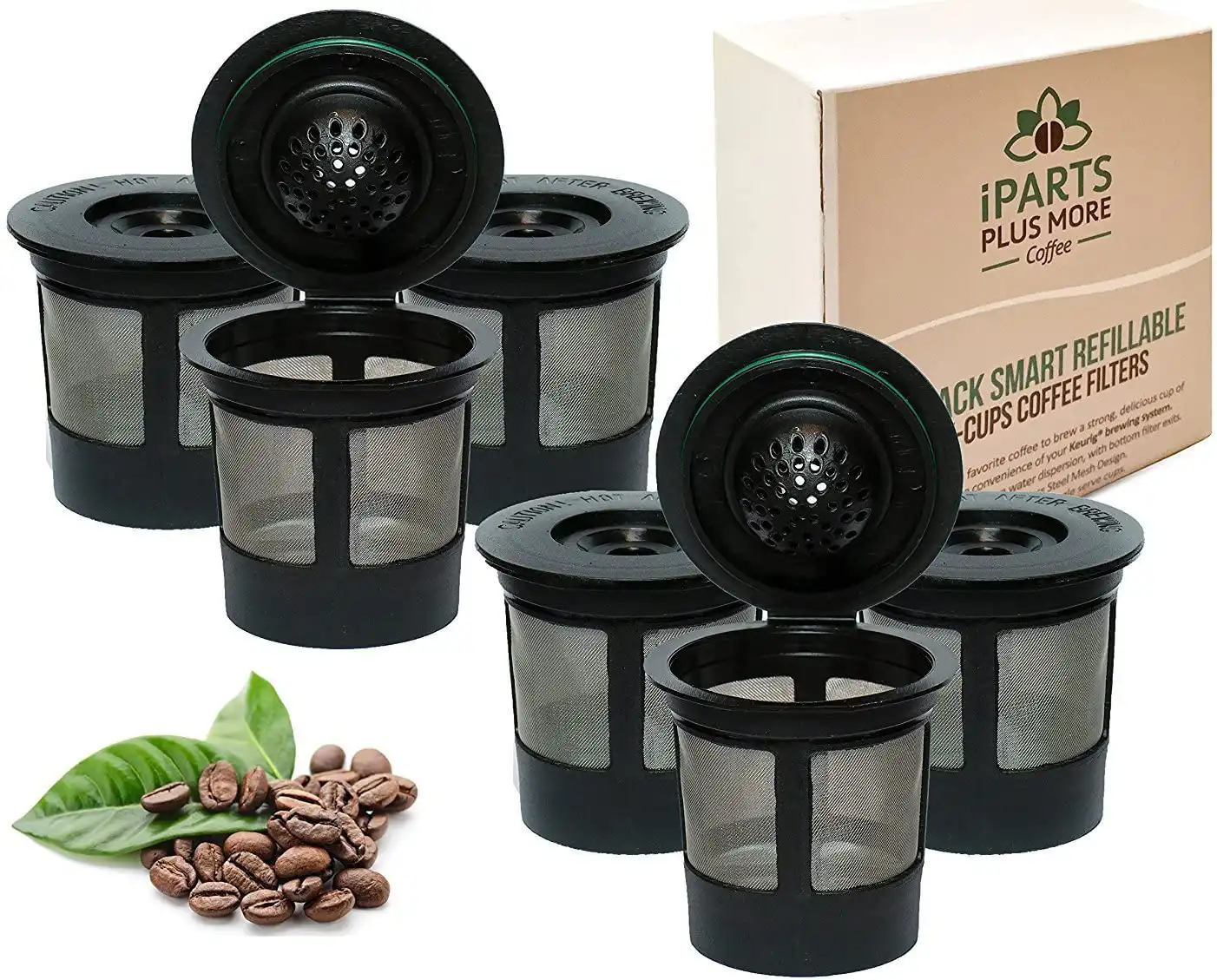 iPartsPlusMore Reusable K Cups For Keurig 2.0 & 1.0 Brewers  | Stainless Steel Mesh Filter (6 Pack)