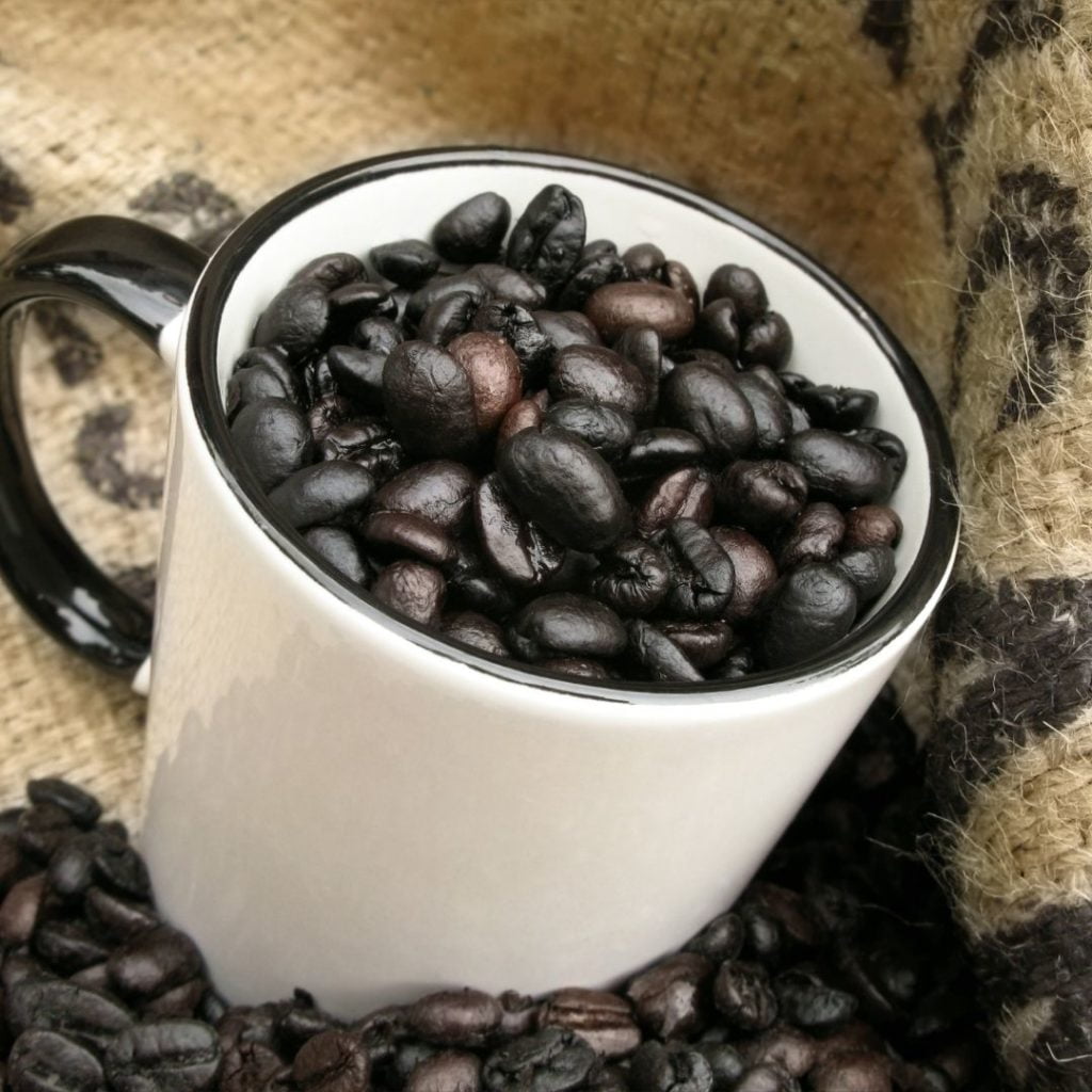 dark roasted coffee in a cup