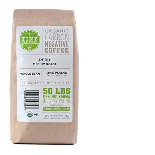 Tiny Footprint Coffee - Fair Trade Organic Peru APU Medium Roast | Whole Bean Coffee | USDA Organic | Fair Trade Certified | Carbon Negative | 16 Ounce