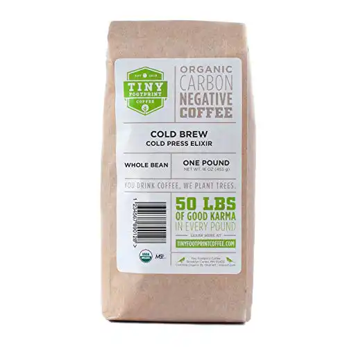 Tiny Footprint Coffee -  Organic Cold Brew Cold Press Elixir | Whole Bean Coffee | USDA Organic | Carbon Negative | 16 Ounce