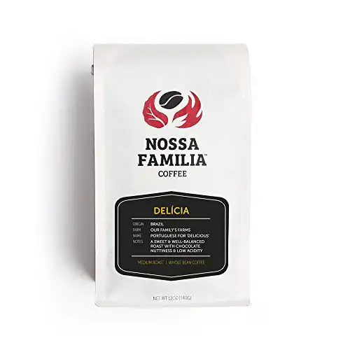 Nossa Medium-Dark Roast Low-Acid Italian Roast Coffee, Delicia 12oz Whole Bean
