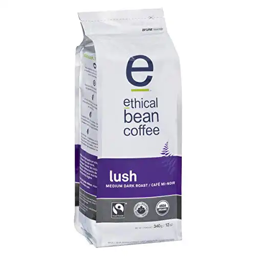 Lush Ethical Bean Coffee: Medium Dark Roast Whole Bean Coffee - USDA Certified Organic Coffee, Fair Trade Certified - 12 oz Bag (340 g), Silver, Black, Purple