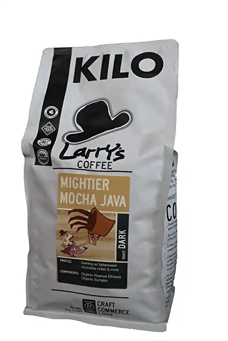 Larry's Coffee Organic Fair Trade Whole Bean | Mightier Mocha Java Blend | 1 kilogram (2.2 lbs)