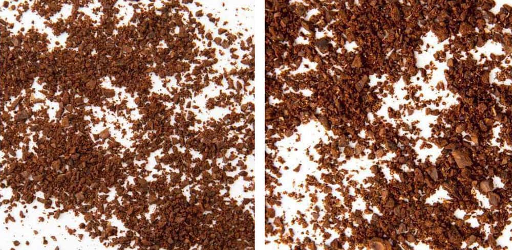 Burr (left) Vs Blade (right) coffee grinds