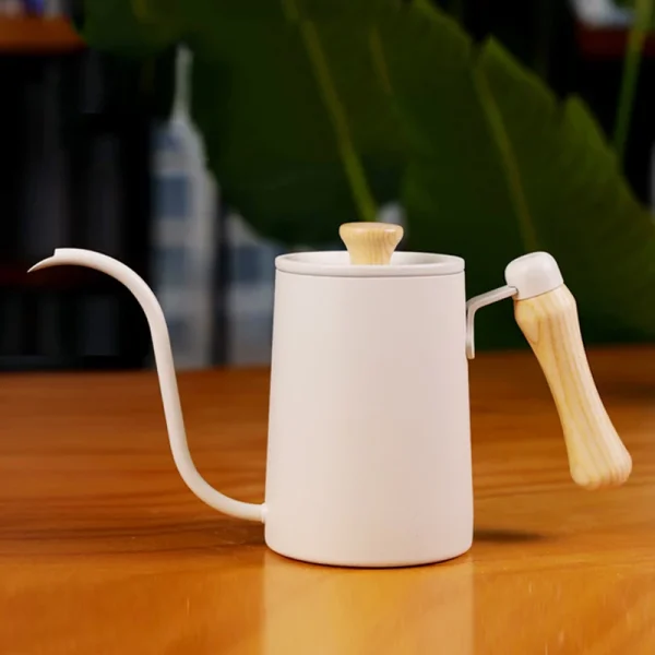 Drip Kettle 600ml Coffee Tea Pot Stainless Steel Non Stick Gooseneck Drip Kettle Wooden Handle Coffee