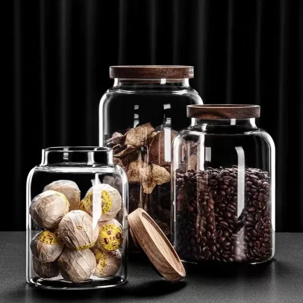1200 3000 Ml Large Capacity Glass Sealed Jar Lid Sealed Storage Wood Cover Coffee Bean Storage 1