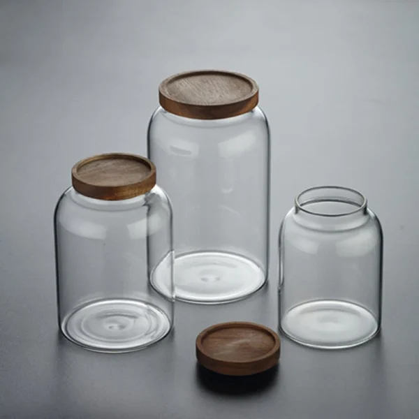 1200 3000 Ml Large Capacity Glass Sealed Jar Lid Sealed Storage Wood Cover Coffee Bean Storage