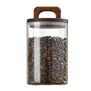 Wood Lid Glass Jar Airtight Canister Food Container Tea Coffee Beans Kitchen Storage Bottles Jar Sealed 1