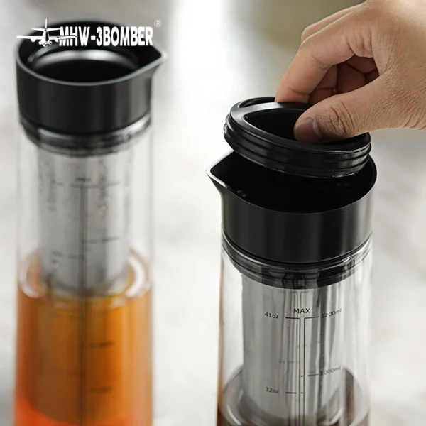 Mhw 3bomber 1200ml Manual Cold Brew Maker Stainless Steel Filter Portable Camping Cold Brew Coffee Pot 2