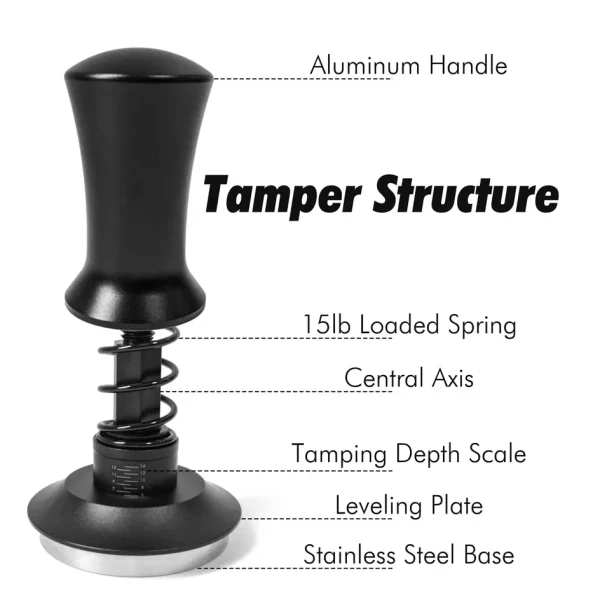 51mm 53mm 58mm Coffee Tampers Spring Loaded Coffee Tamper Ripple Base Aluminum Self Leveling Espresso Tamper