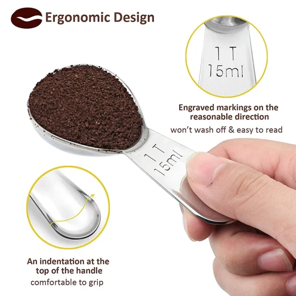 Endurance Stainless Steel Coffee Scoops Measuring Spoons Coffeeware Exact Ergonomic Tablespoon 1 Tbsp Or 2 Tbsp 4