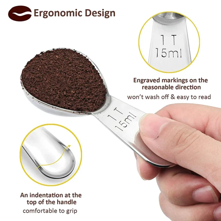 Endurance Stainless Steel Coffee Scoops Measuring Spoons Coffeeware Exact Ergonomic Tablespoon 1 Tbsp Or 2 Tbsp 4