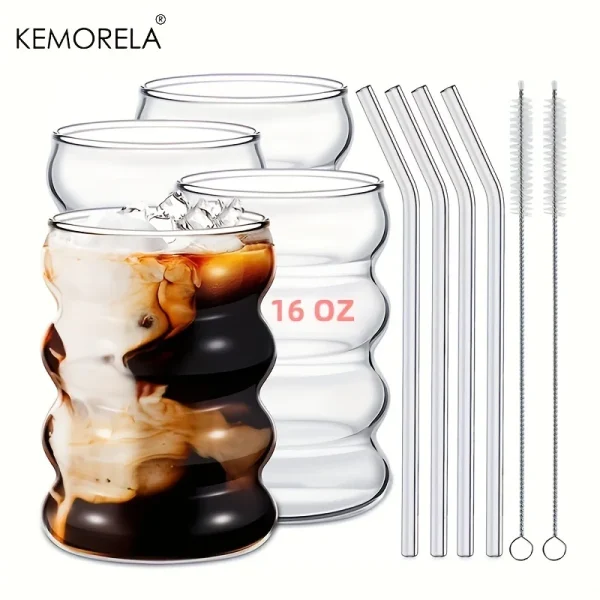 16oz Drinking Glasses With Glass Straw 4pcs Set 350ml 470ml Shaped Glass Cups Beer Glasses Iced 1