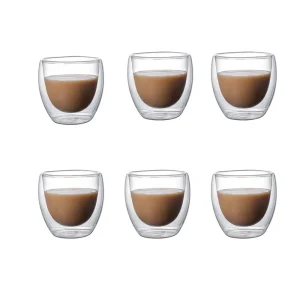 5 Sizes 6 Pack Clear Double Wall Glass Coffee Mugs Insulated Layer Cups Set For Bar