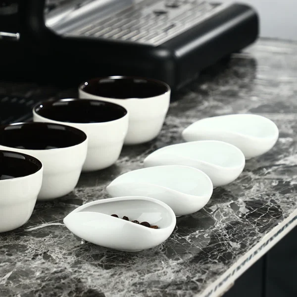 Coffee Beans Dose Trays Pure White Pottery Teaspoon Tea Separator Vessel Set Tools Coffee Bean Spoon 2