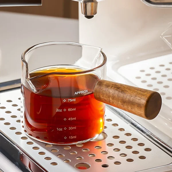 Wood Handle Glass Espresso Measuring Cup Single Double Mouth Milk Jug Coffee Supplies Transparent Kitchen Measure 2