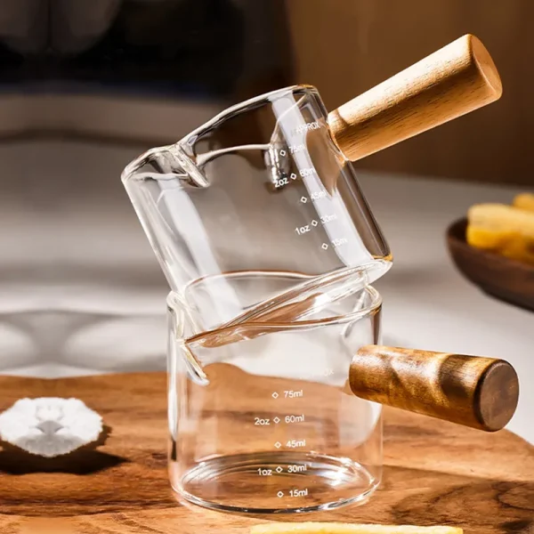 Wood Handle Glass Espresso Measuring Cup Single Double Mouth Milk Jug Coffee Supplies Transparent Kitchen Measure 1