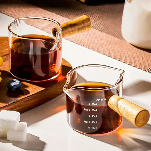 Wood Handle Glass Espresso Measuring Cup Single Double Mouth Milk Jug Coffee Supplies Transparent Kitchen Measure