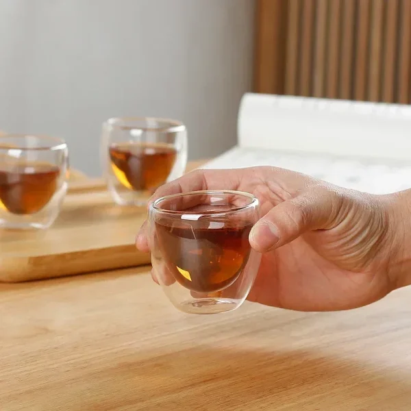 80ml 150ml 2 18pcs Double Wall Glass Kung Fu Tea Cup Transparent Coffee Milk Water Mug 2