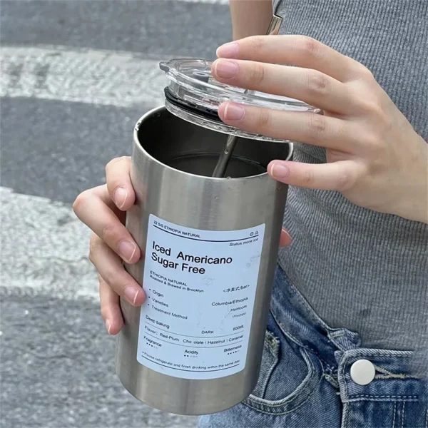Coffee Cup Thermos 304 Stainless Steel Double Layer Cooler Straw Cup Portable Reusable Ins Ice American 3