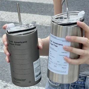 Coffee Cup Thermos 304 Stainless Steel Double Layer Cooler Straw Cup Portable Reusable Ins Ice American 1