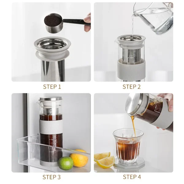 Leeseph Portable Airtight Cold Brew Iced Coffee Maker Tea Infuser 800ml Cold Brew Coffee Kettle Brewing 5