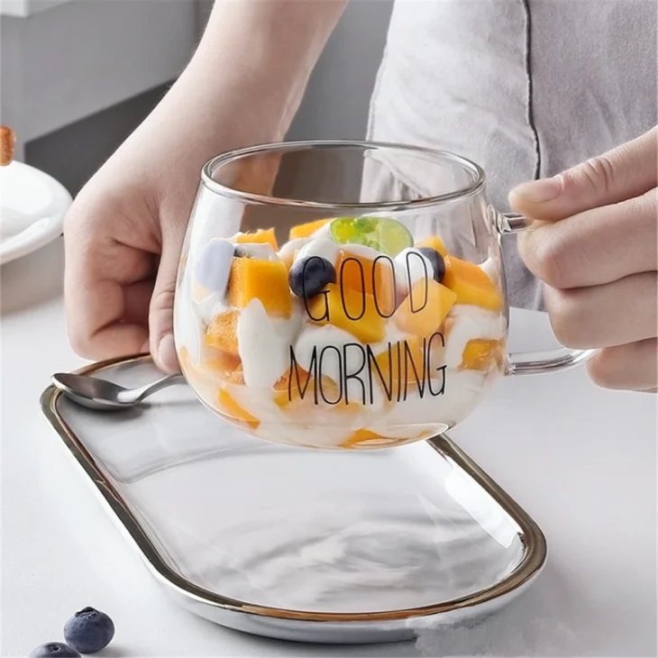 350ml Letter Printed Transparent Creative Glass Coffee Tea Mug Drinks Dessert Breakfast Milk Cup Glass Mugs 1