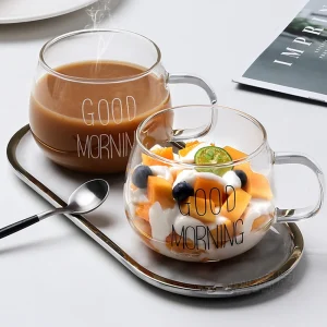 350ml Letter Printed Transparent Creative Glass Coffee Tea Mug Drinks Dessert Breakfast Milk Cup Glass Mugs