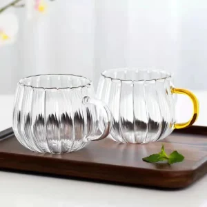 1 2 4pcs Heat Resistant With Handle Stripes Glass Mug Breakfast Milk Cup Cute Office Home