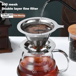 Reusable Double Layer 304 Stainless Steel Coffee Filter Holder Pour Over Coffees Dripper Mesh Coffee Tea