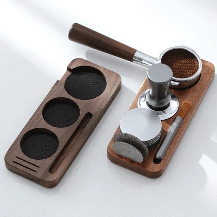 Kf S848890c8f3bb4ef7ba2dbe1ed55eb620l Coffee Tamper Mat Station Stand Portafilter Holder Support Base Rack Walnut Wood For 51mm 54mm 58mm